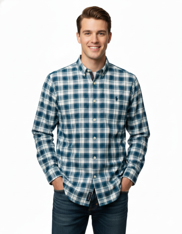 U.S. Polo Assn. men's blue and white plaid casual shirt